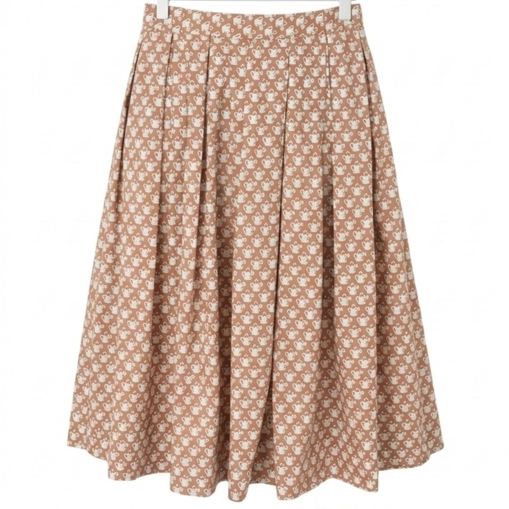 VTG Barneys New York Midi Skirt, Brown and Mint Green Garden Print Size S